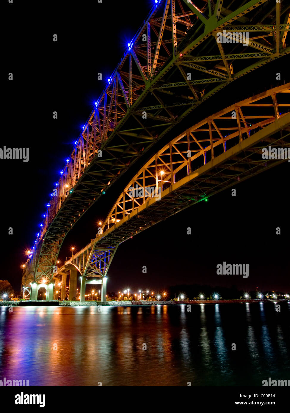 Blue Water Bridge Between Port Huron Michigan And Sarnia Ontario At Night The Lights Are Reflected Into The Saint Clair River Stock Photo Alamy