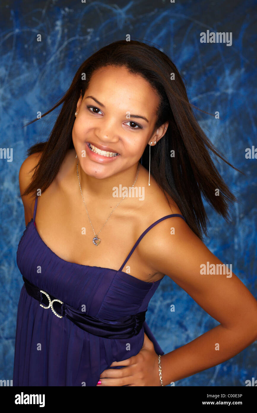 A Teen African American Girl With Long Straight Hair Stock Photo