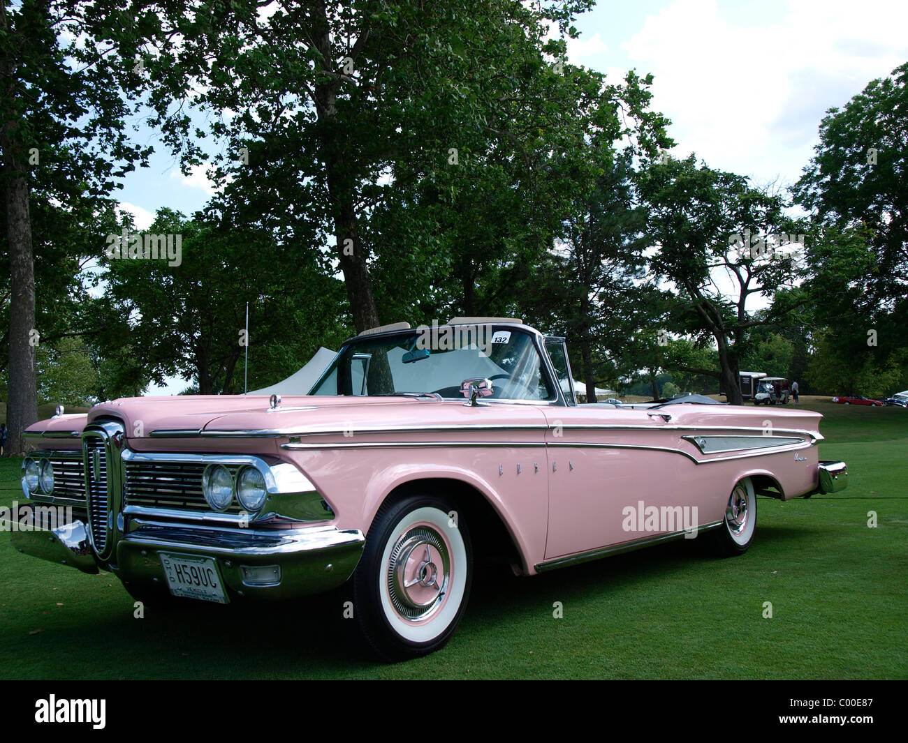 Concours d'Elegance is held at Oakland University's Meadow Brook Hall in Rochester, Michigan Classic Pink Galaxy Convertible Stock Photo