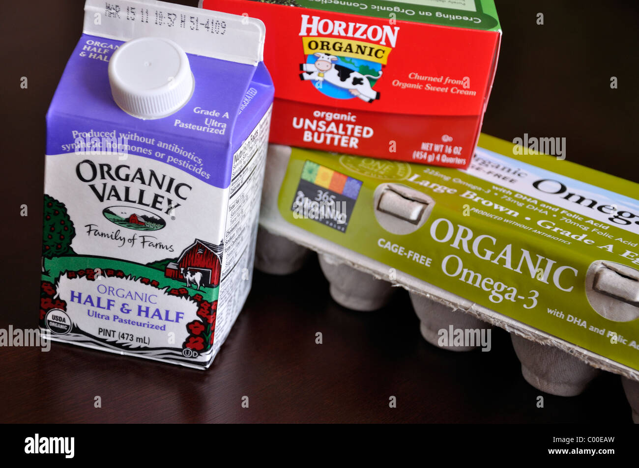 Organic eggs, cream and butter Stock Photo Alamy