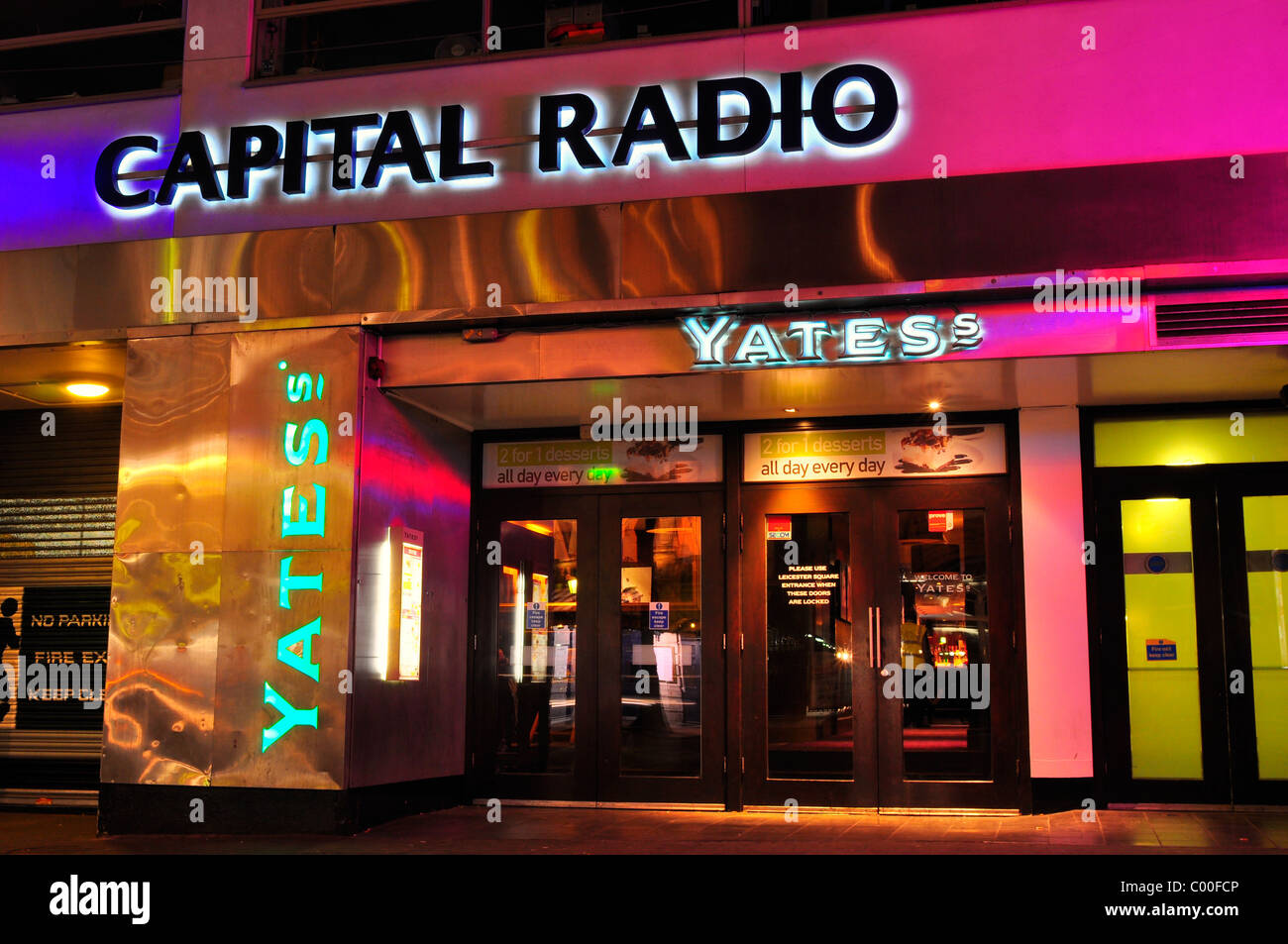 Capital Radio & Yates bar on Charring Cross Road, London Stock Photo