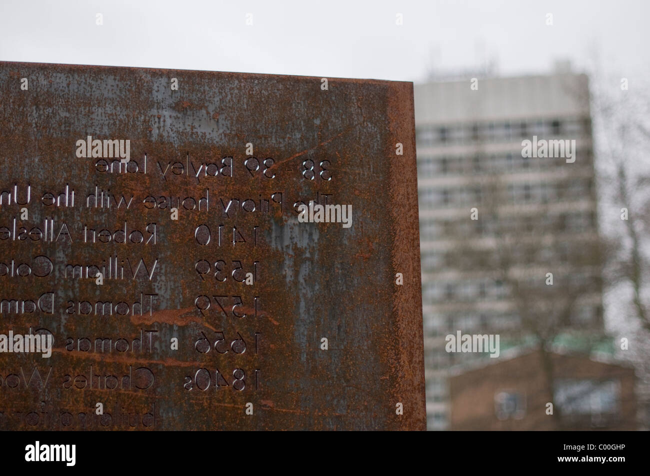 Rusty memorial to the Blitz in Coventry city center, UK. Stock Photo