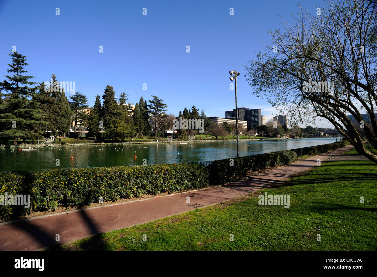 italy, rome, eur, artificial lake, passeggiata del giappone promenade Stock Photo