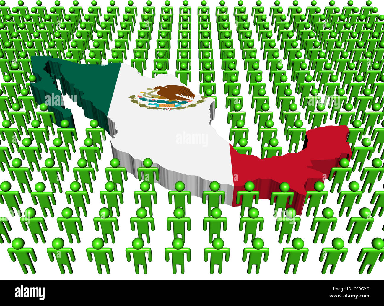 Mexico map flag surrounded by many abstract people illustration Stock Photo