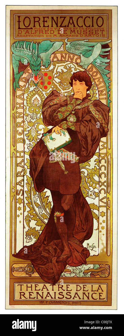 Alphonse Mucha Alfons Maria 1860 1939 Playbill Poster Sarah Bernhardt In Lorenzaccio Theatre De La Renaissance 16 Stock Photo Alamy