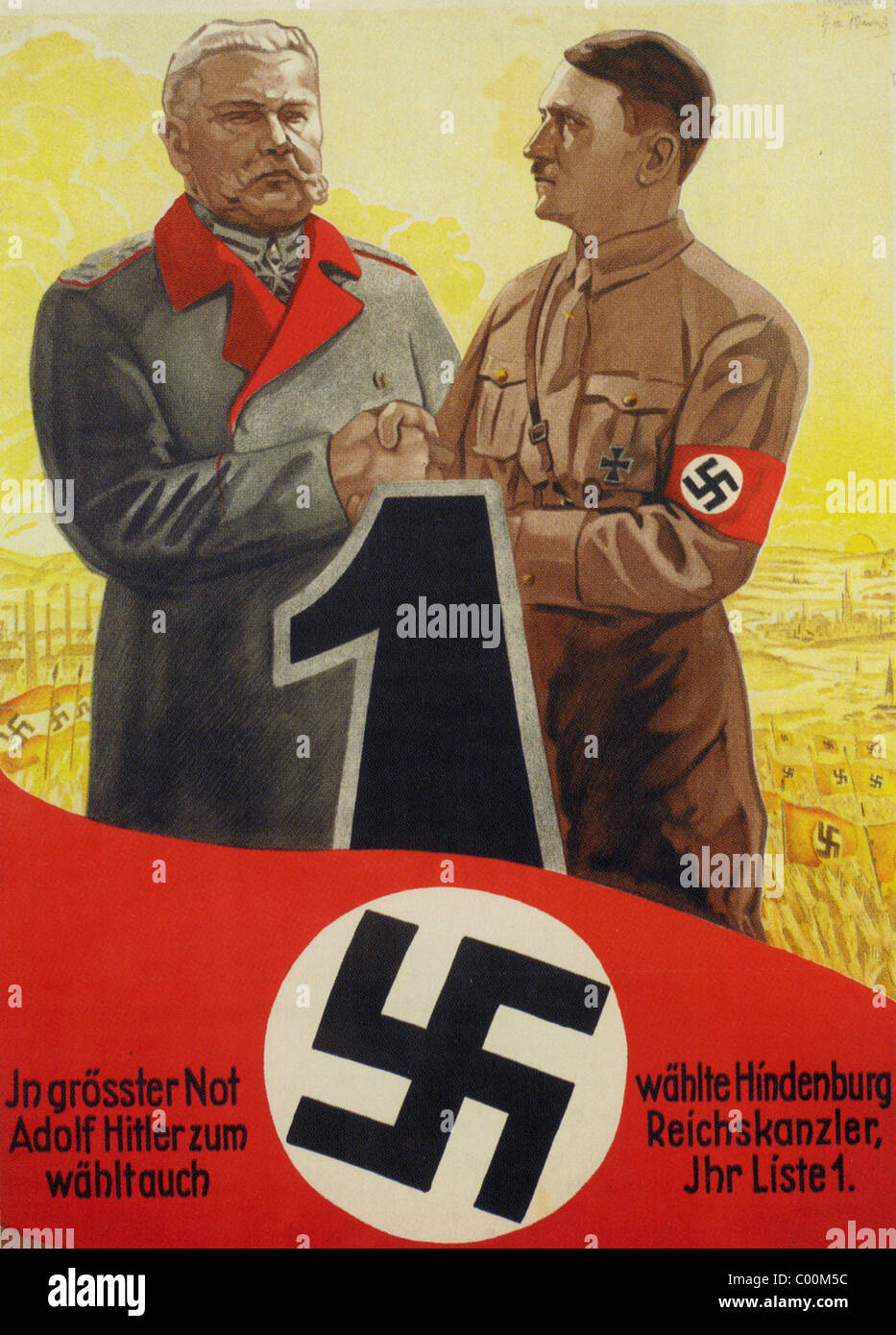NAZI POSTER 1933 'In greatest need Hindenburg chose Adolf Hitler as Reich Chancellor' Stock Photo
