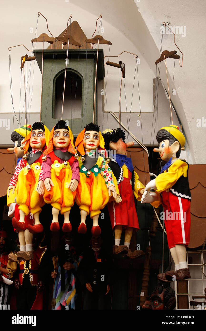 Puppets for sale in a specialty shop Prague Czech Republic. Stock Photo