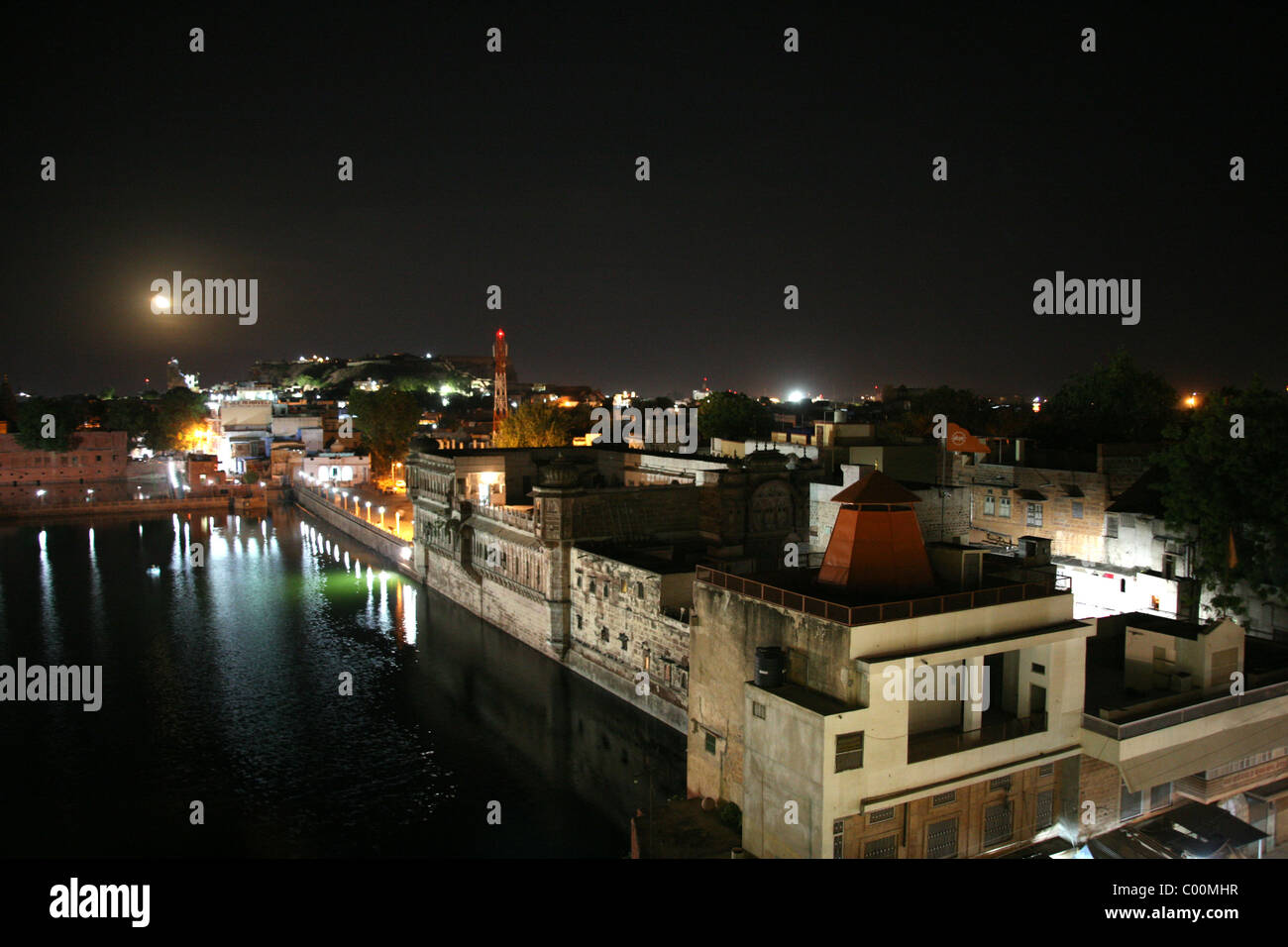 Night scene of public bath ghat in Jodphur old city Stock Photo