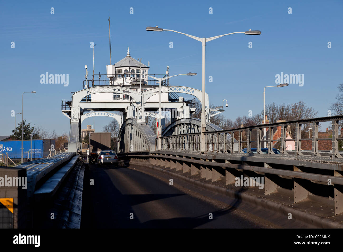 Sutton Bridge, a swing bridge on the A17 in Lincolnshire UK Stock Photo