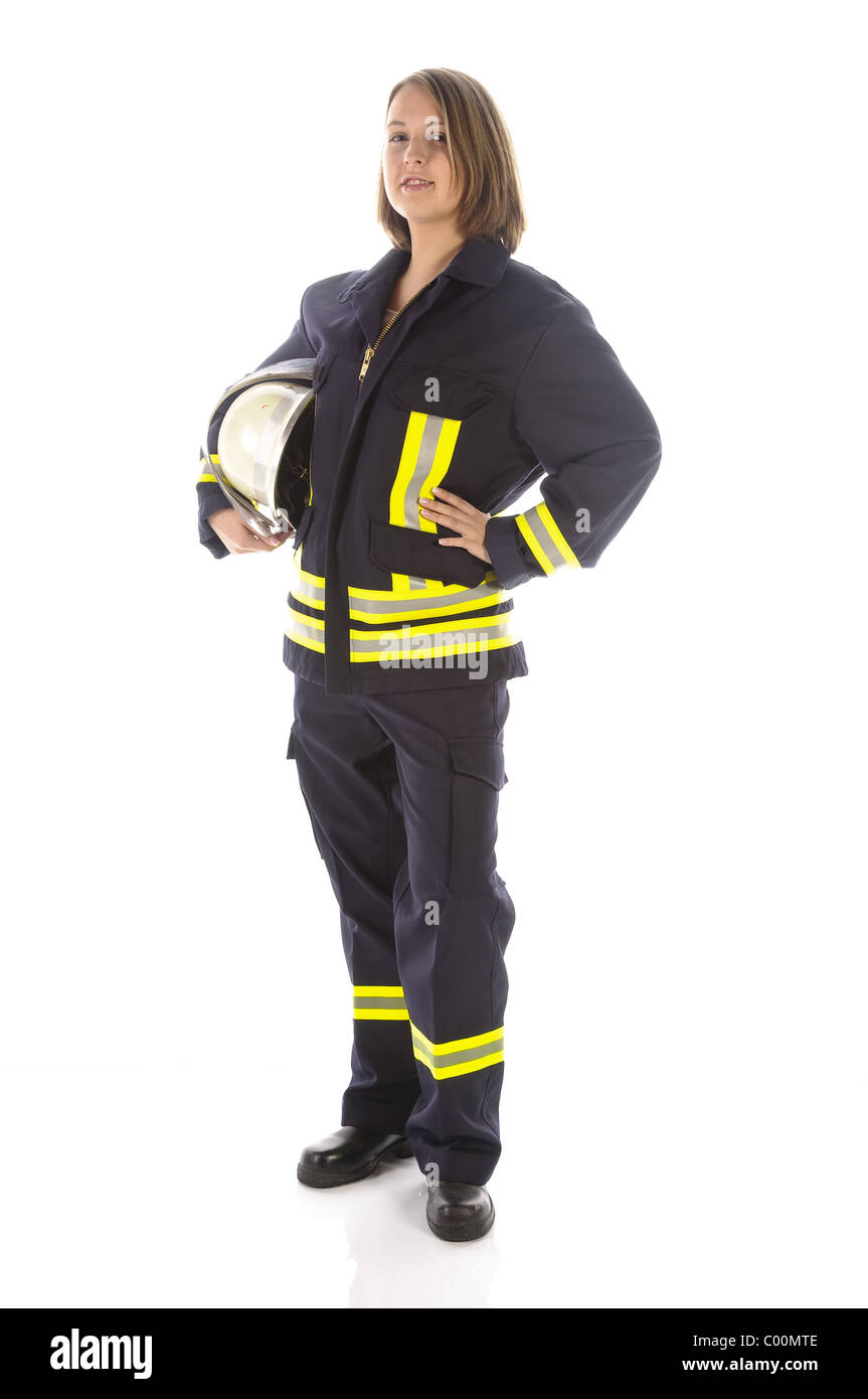 Young firefighter in uniform Stock Photo