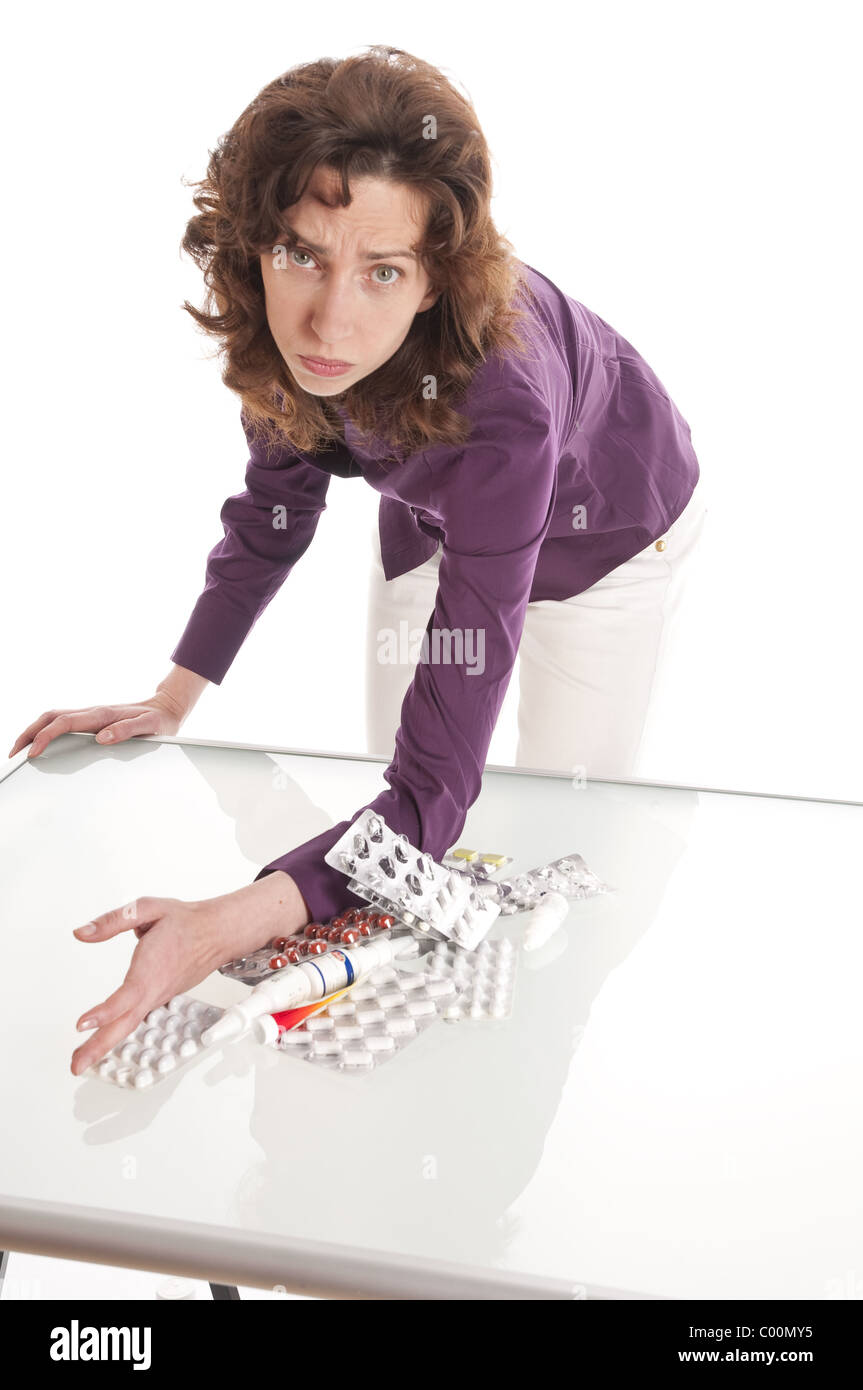 Woman refuses medication Stock Photo