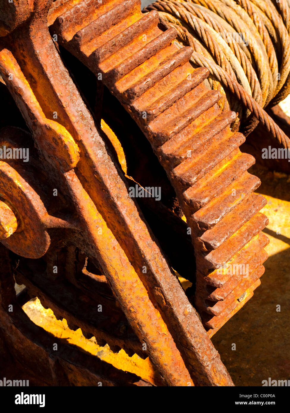 Detail of a rusty vintage cable winch Stock Photo