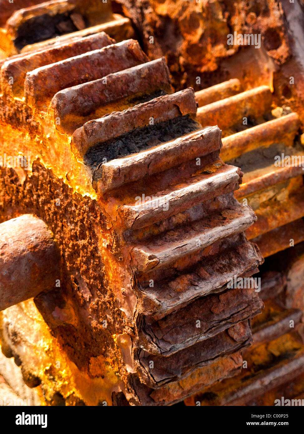 Detail of rusty cogwheels of a vintage winch Stock Photo