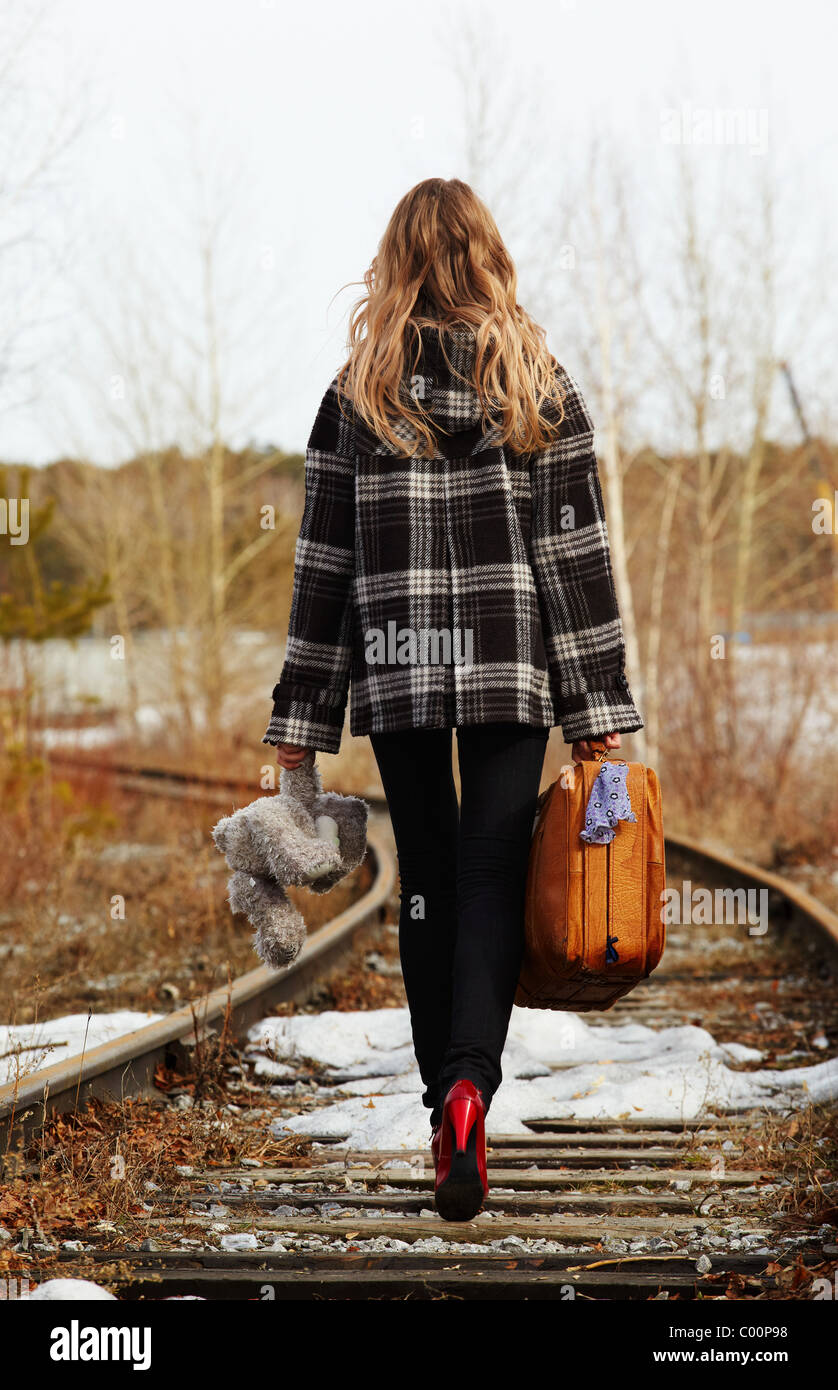 Woman Rails Girl walking on the railway hi-res stock photography and images - Alamy
