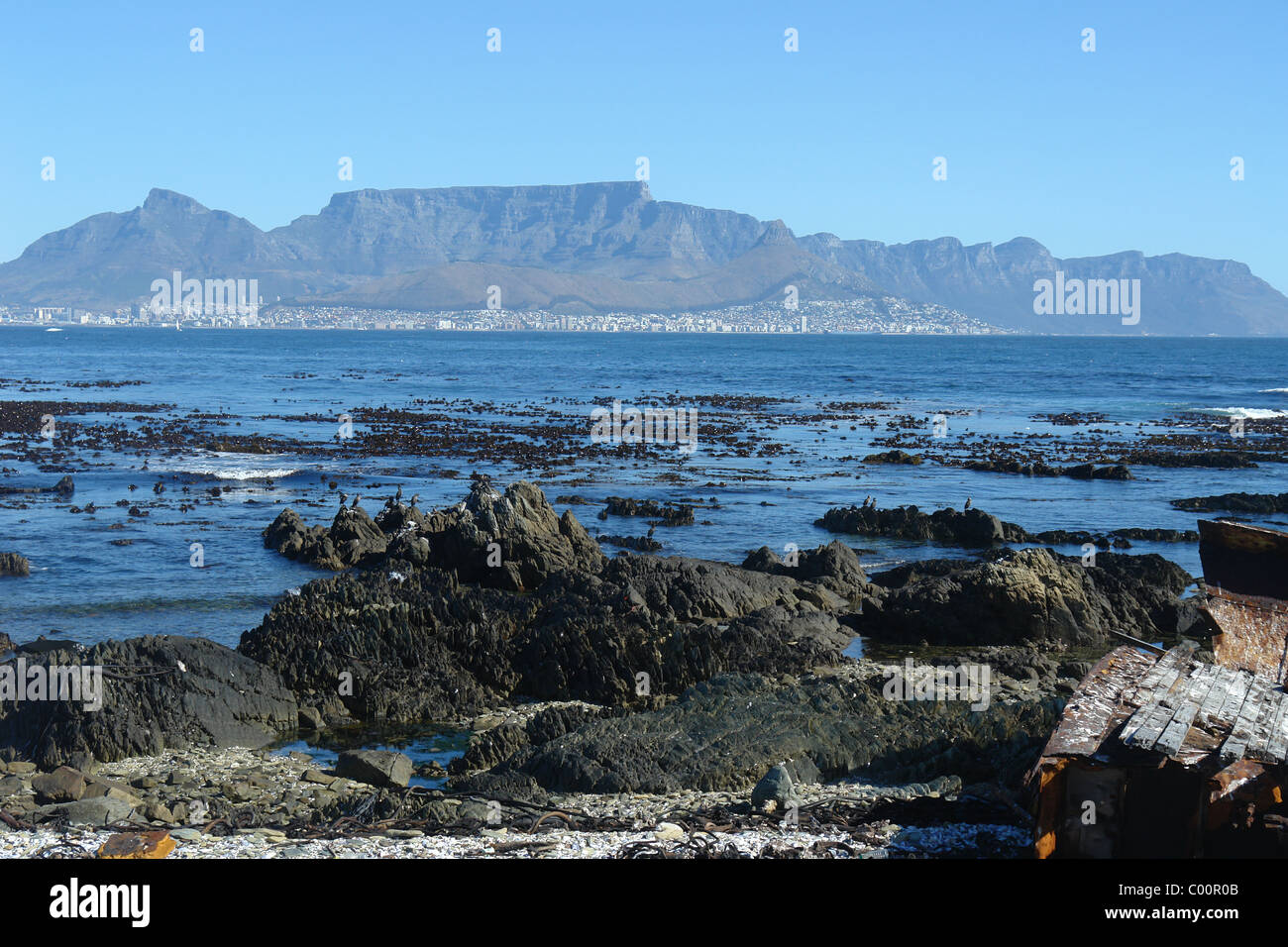 Cape Town and Table Mountain from Robben Island Stock Photo