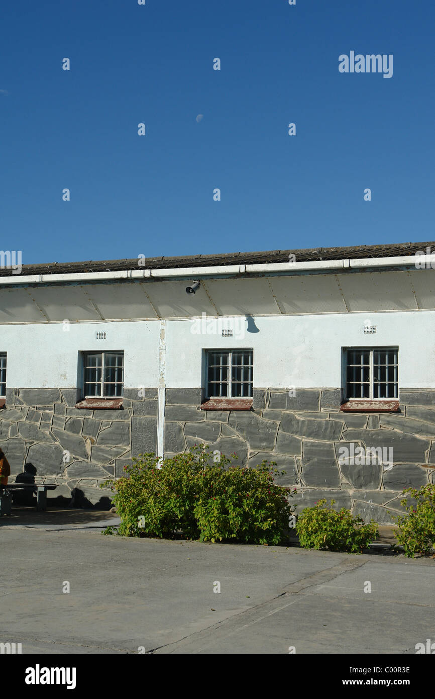 Nelson Mandela's cell block in Robben Island, South Africa with the garden he tended Stock Photo