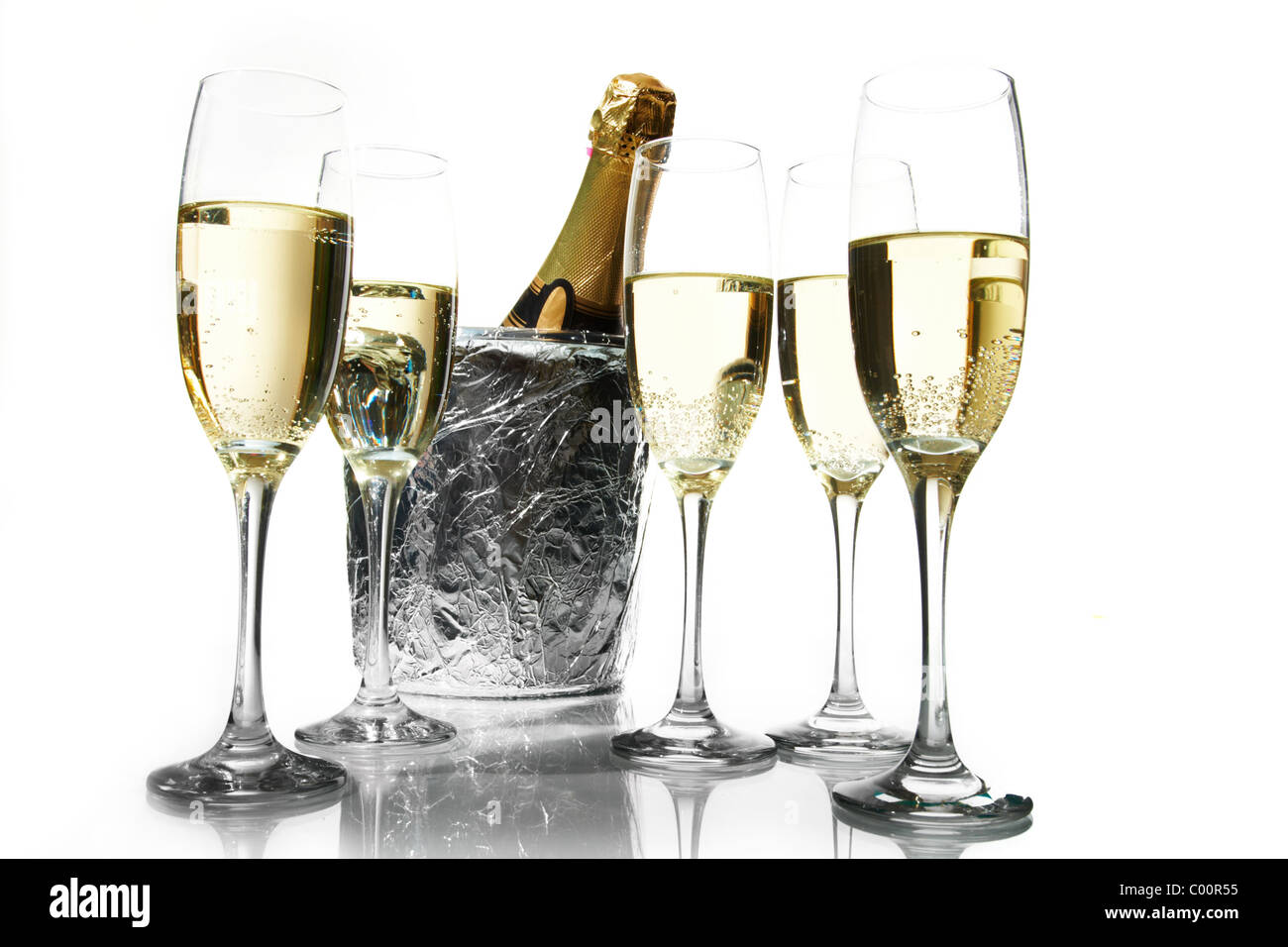 Champagne flutes and ice bucket Stock Photo Alamy