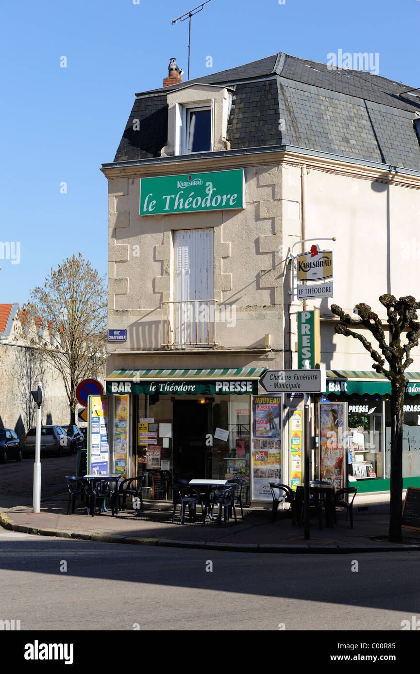 Stock photo of a typical French bar tabac in Limoges, France. Stock Photo