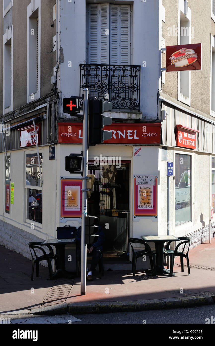 Stock photo of a typical French bar tabac in Limoges, France. Stock Photo