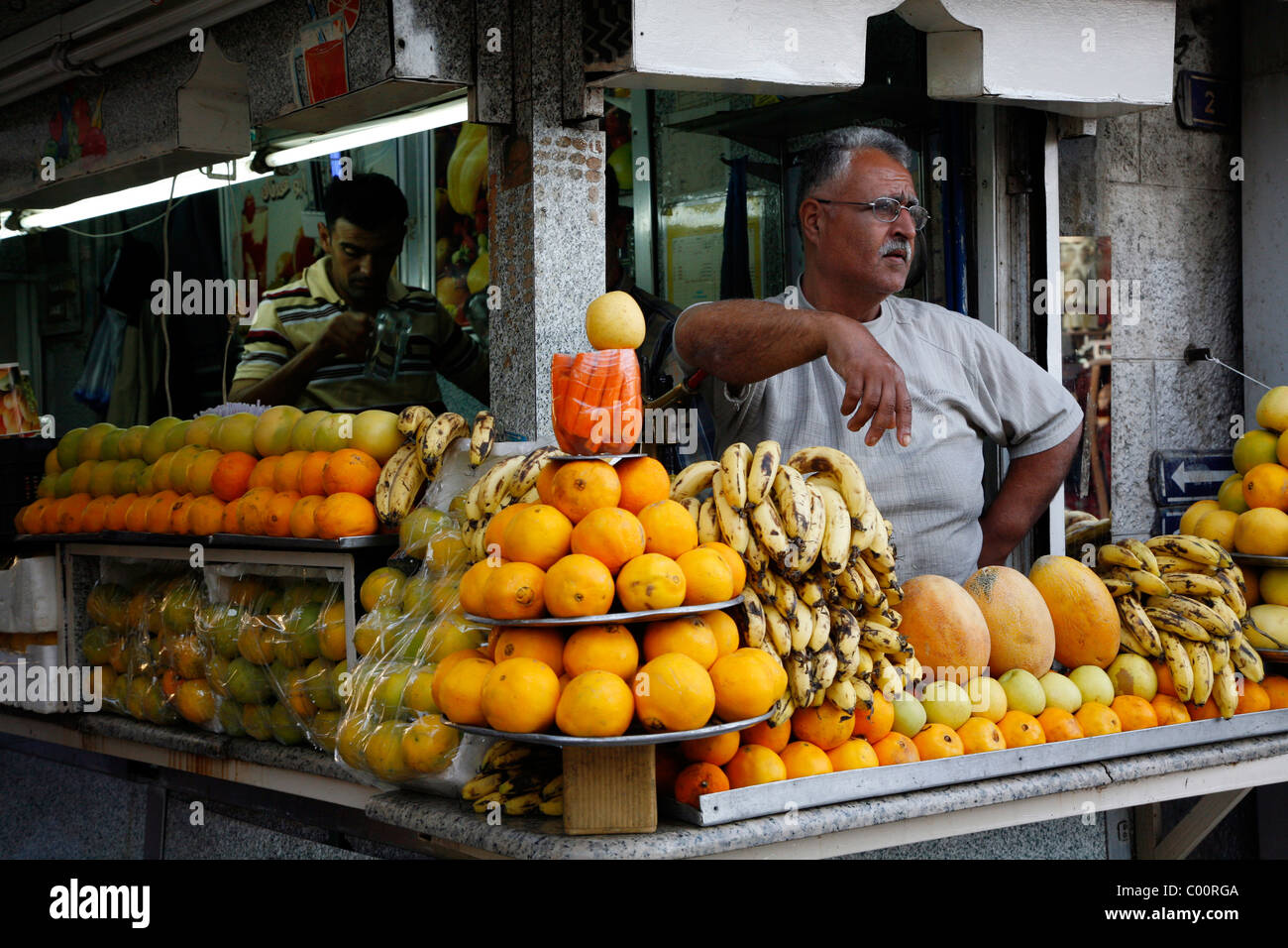 Fresh fruit juice stand, Amman, Jordan. Stock Photo