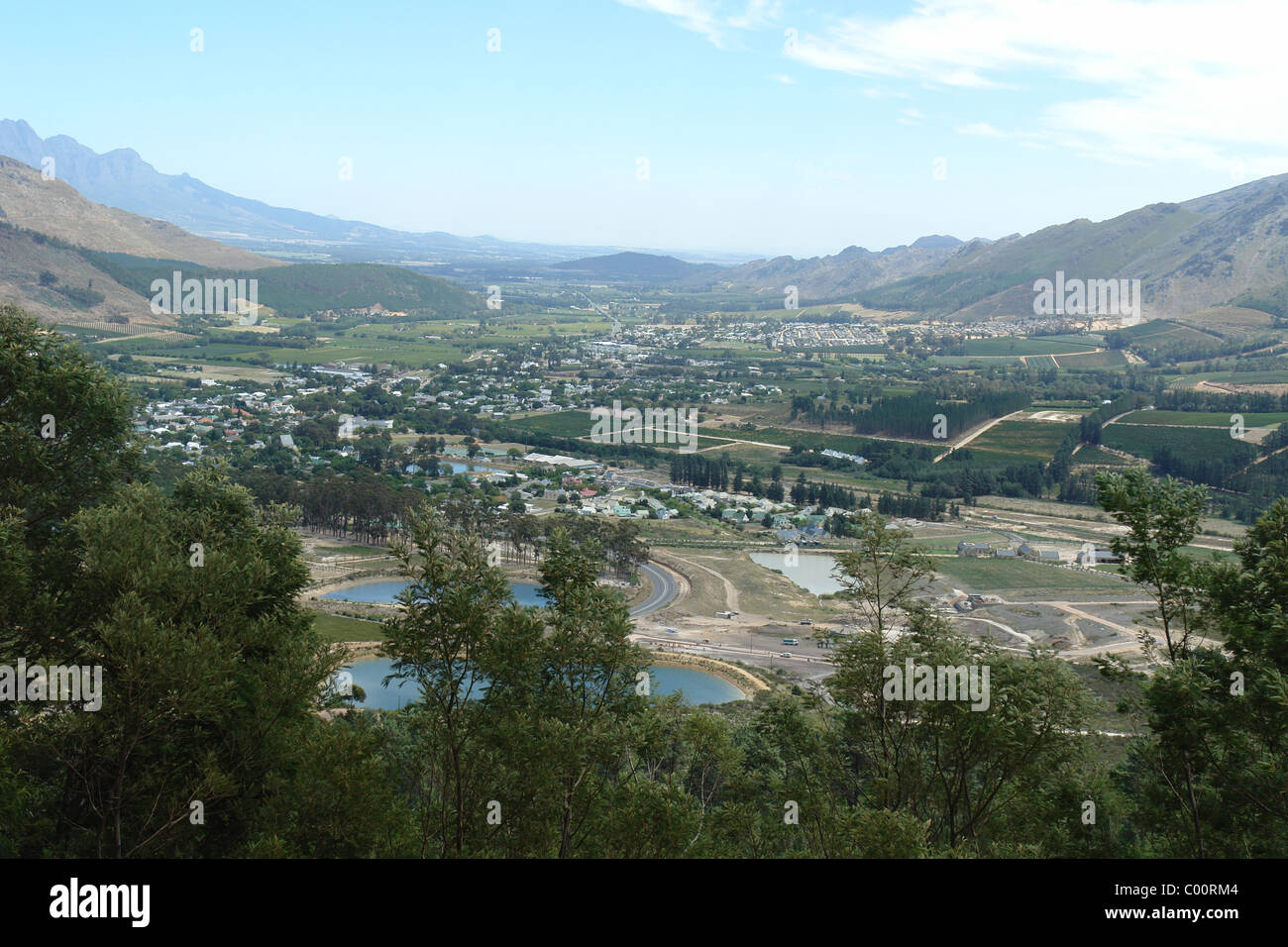 View over valley in Franschoek, South Africa Stock Photo