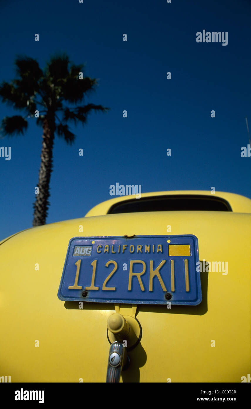 Licence plate on vintage car, low angle view, close up Stock Photo