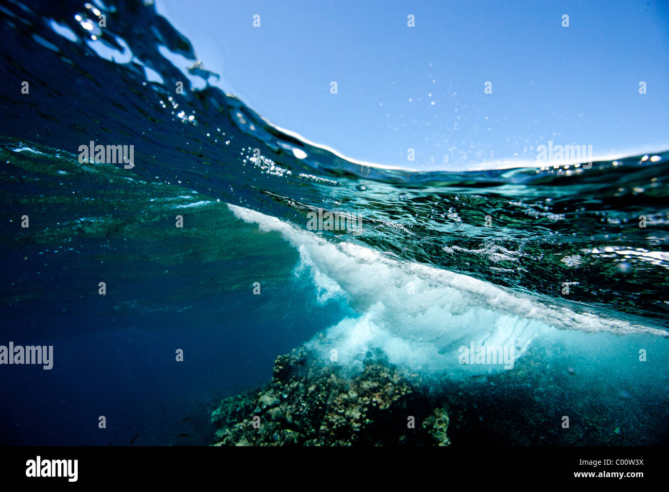 Underwater view of crashing waves Stock Photo Alamy