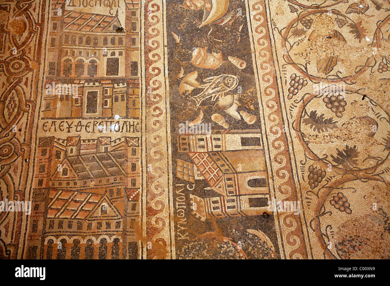 Mosaics at St. Stephen church in Umm Ar-Rasas, Jordan. Stock Photo