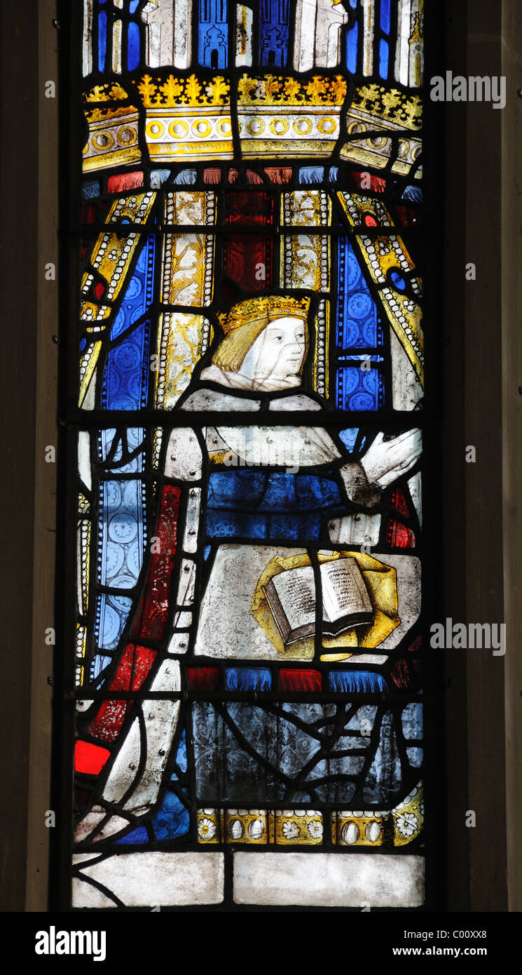 Contemporary (1482) portrait of Edward V (as Prince of Wales) in Little Malvern Priory, Little Malvern, Worcestershire, England Stock Photo