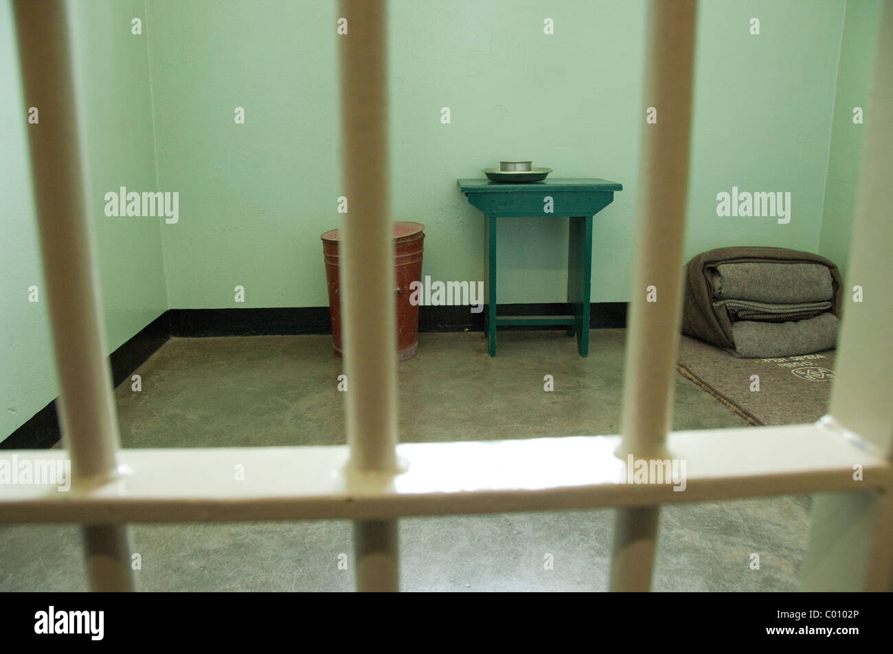 South Africa, Cape Town, Robben Island. Nelson Mandela's cell. Stock Photo