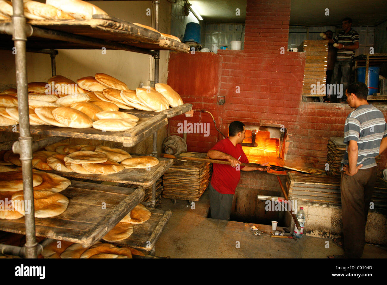 Flat bread bakery in Salt, Jordan. Stock Photo