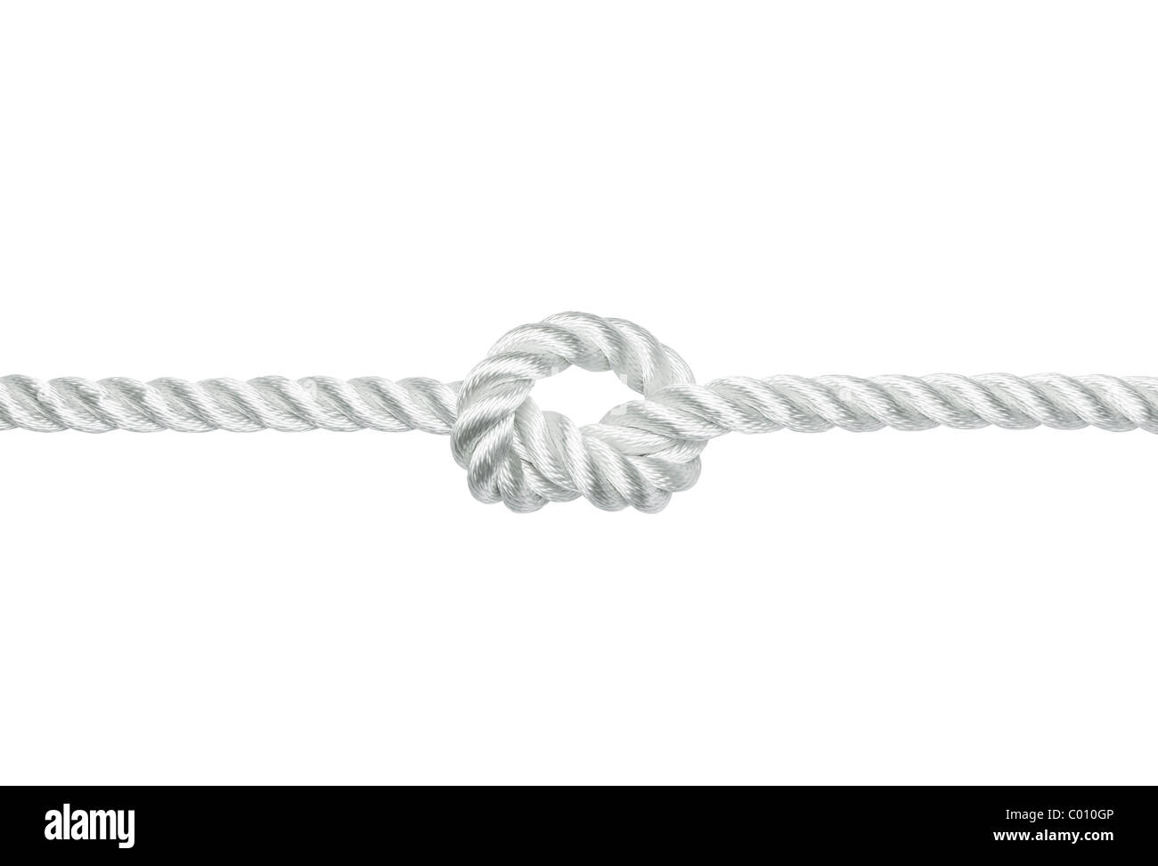 Strong nylon rope with a knot isolated on white Stock Photo
