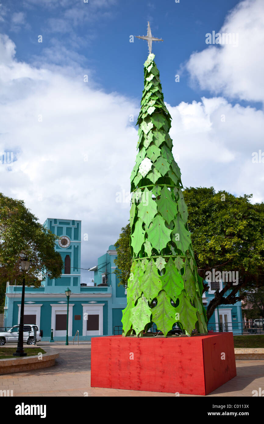 Christmas tree decoration in the Isabel Segunda town square on Vieques Island, Puerto Rico. Stock Photo