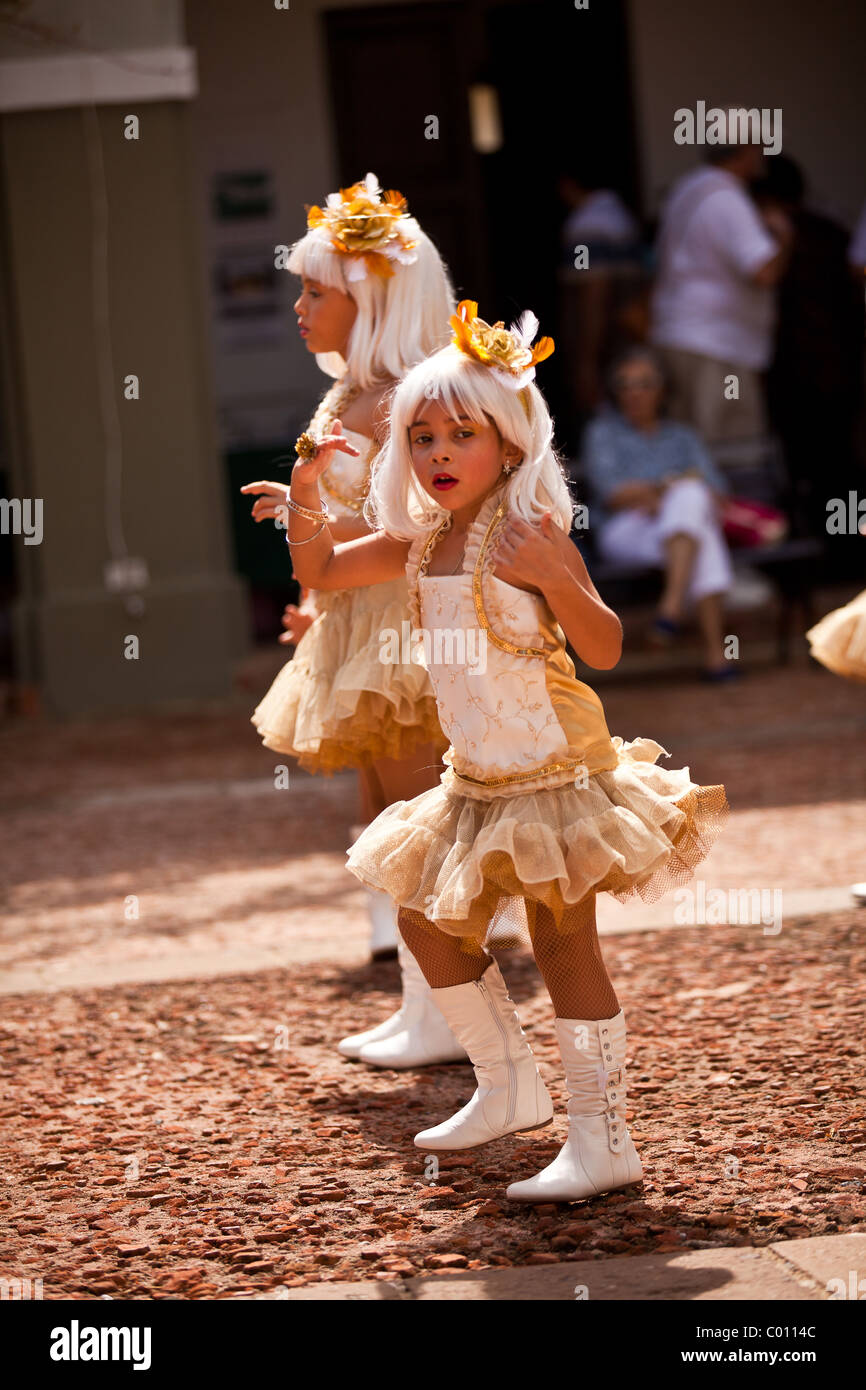 Young girls dressed as Lady Gaga during the Festival of San Sebastian in San Juan, Puerto Rico. Stock Photo