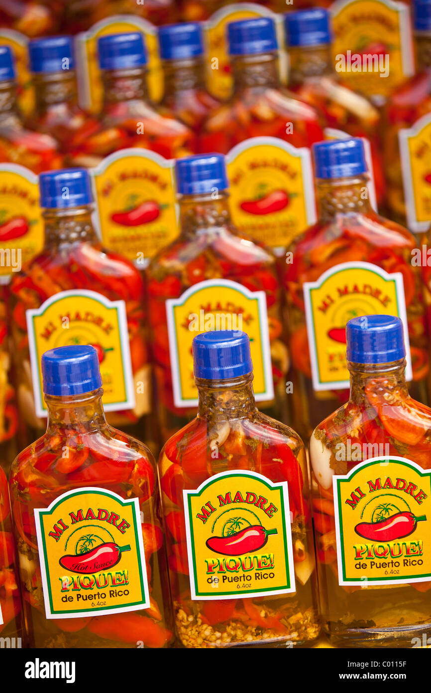 Homemade Pique hot sauce at a market in Old San Juan, Puerto Rico Stock