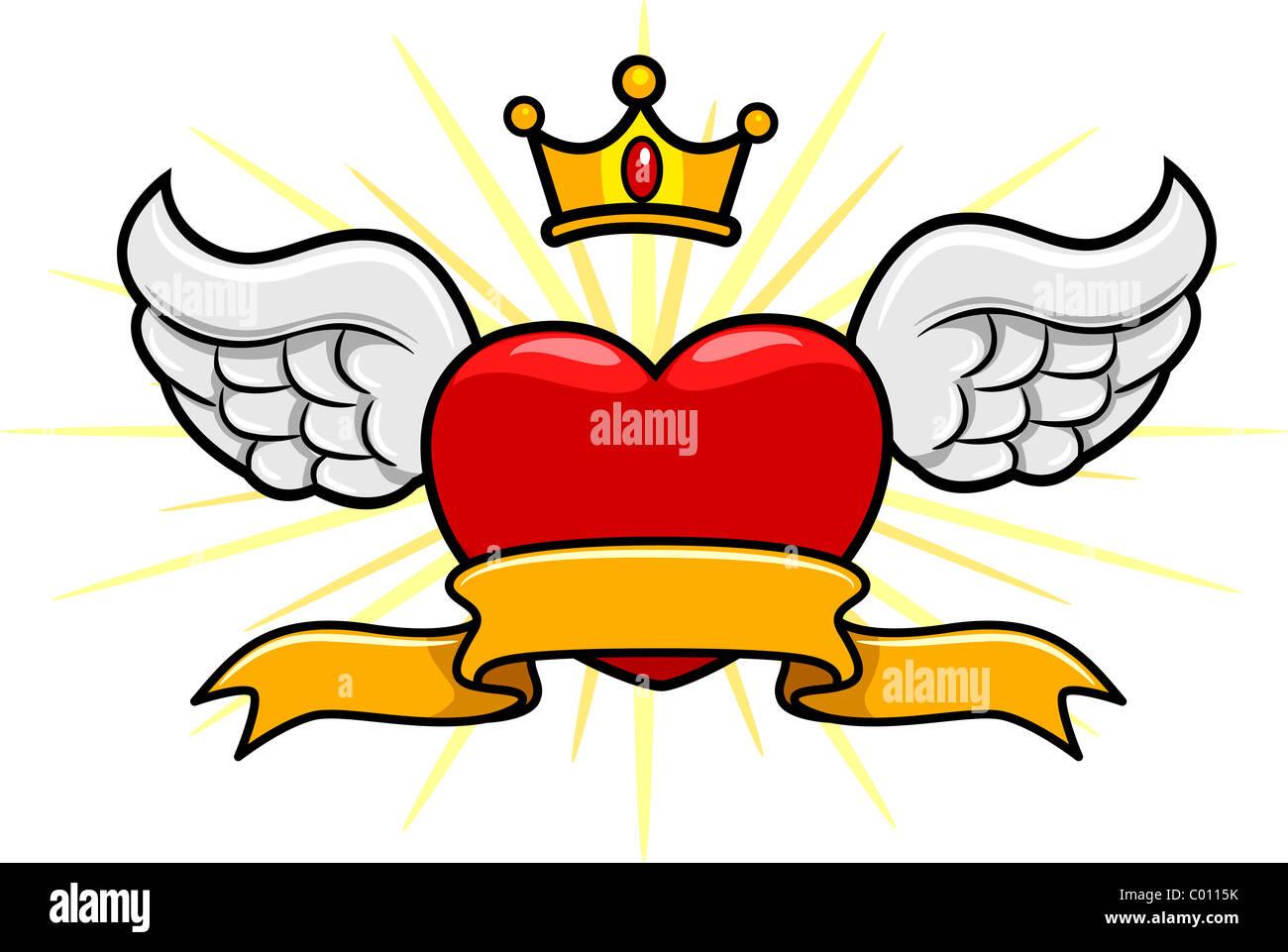 Illustration of a Winged Heart with a Crown Above Stock Photo Alamy