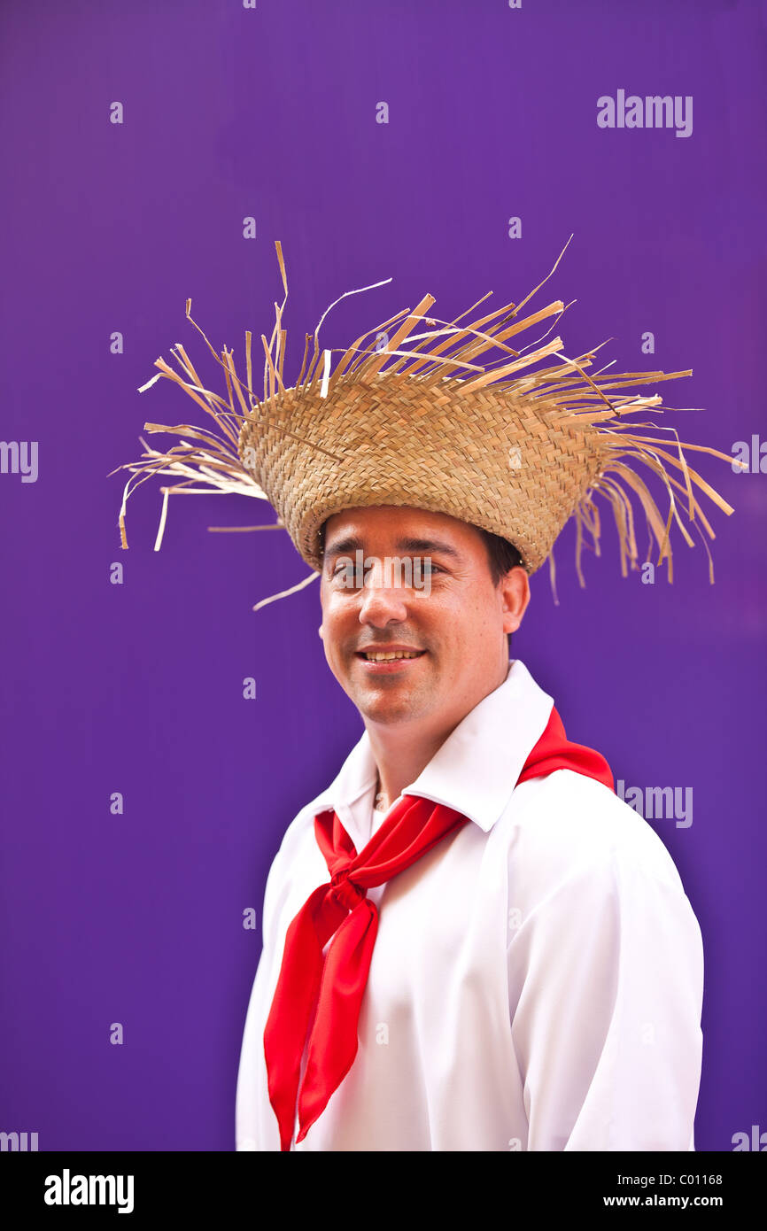 A man dressed in traditional Puerto Rican costume San Sebastian Festival in San Juan, Puerto Rico. Stock Photo