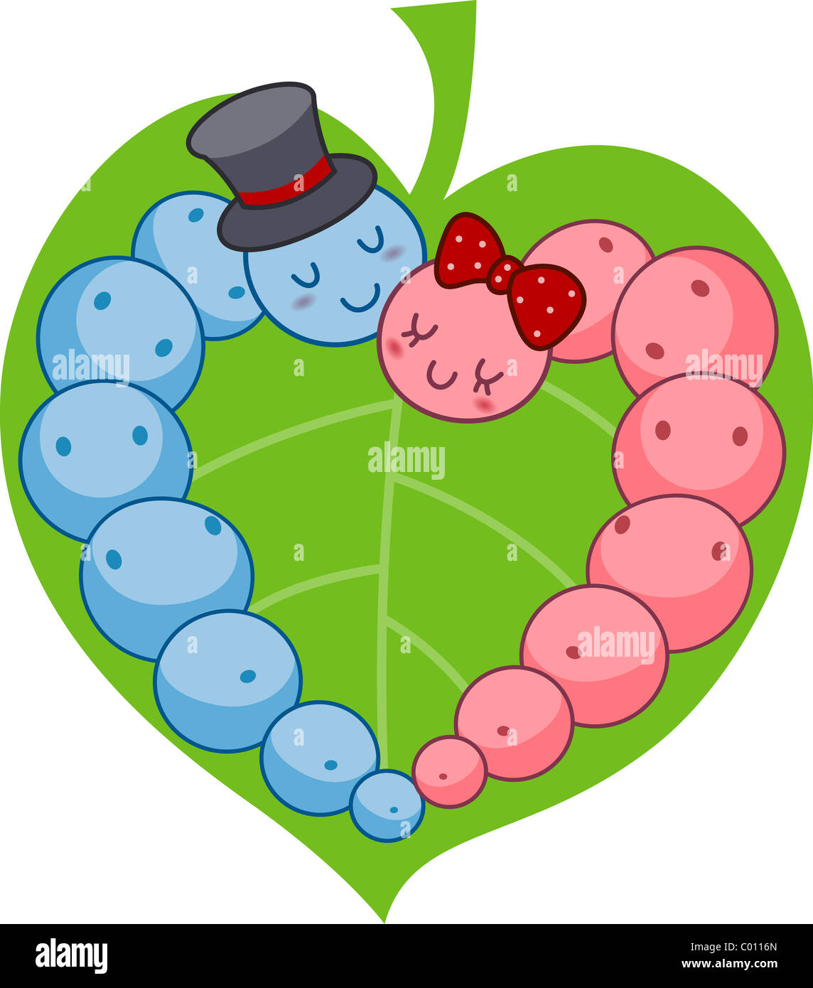 Illustration of a Caterpillar Couple Forming the Shape of a Heart Stock