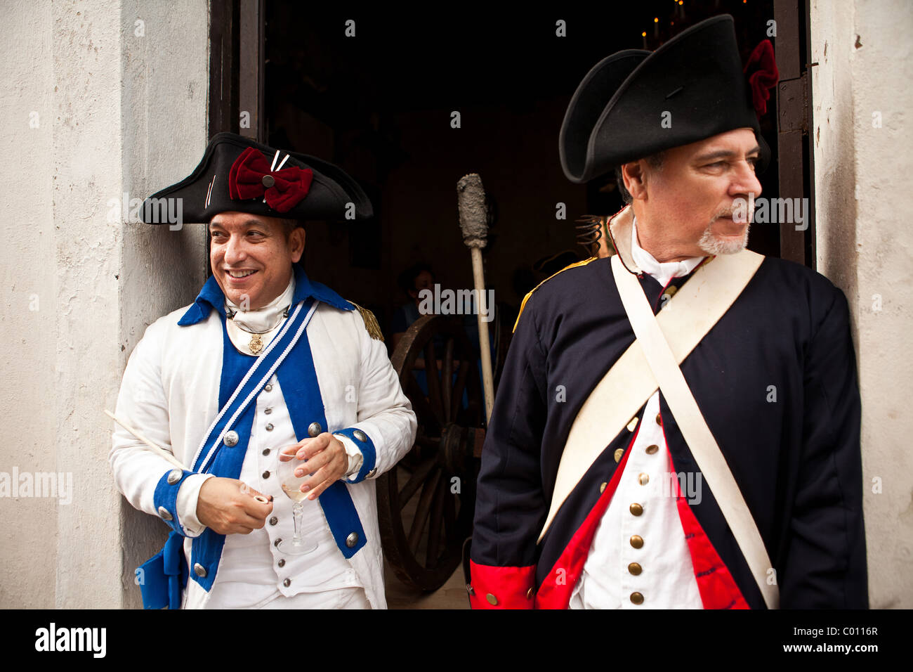 Re-enactors dressed in historic Spanish military costume in Old San Juan, Puerto Rico. Stock Photo