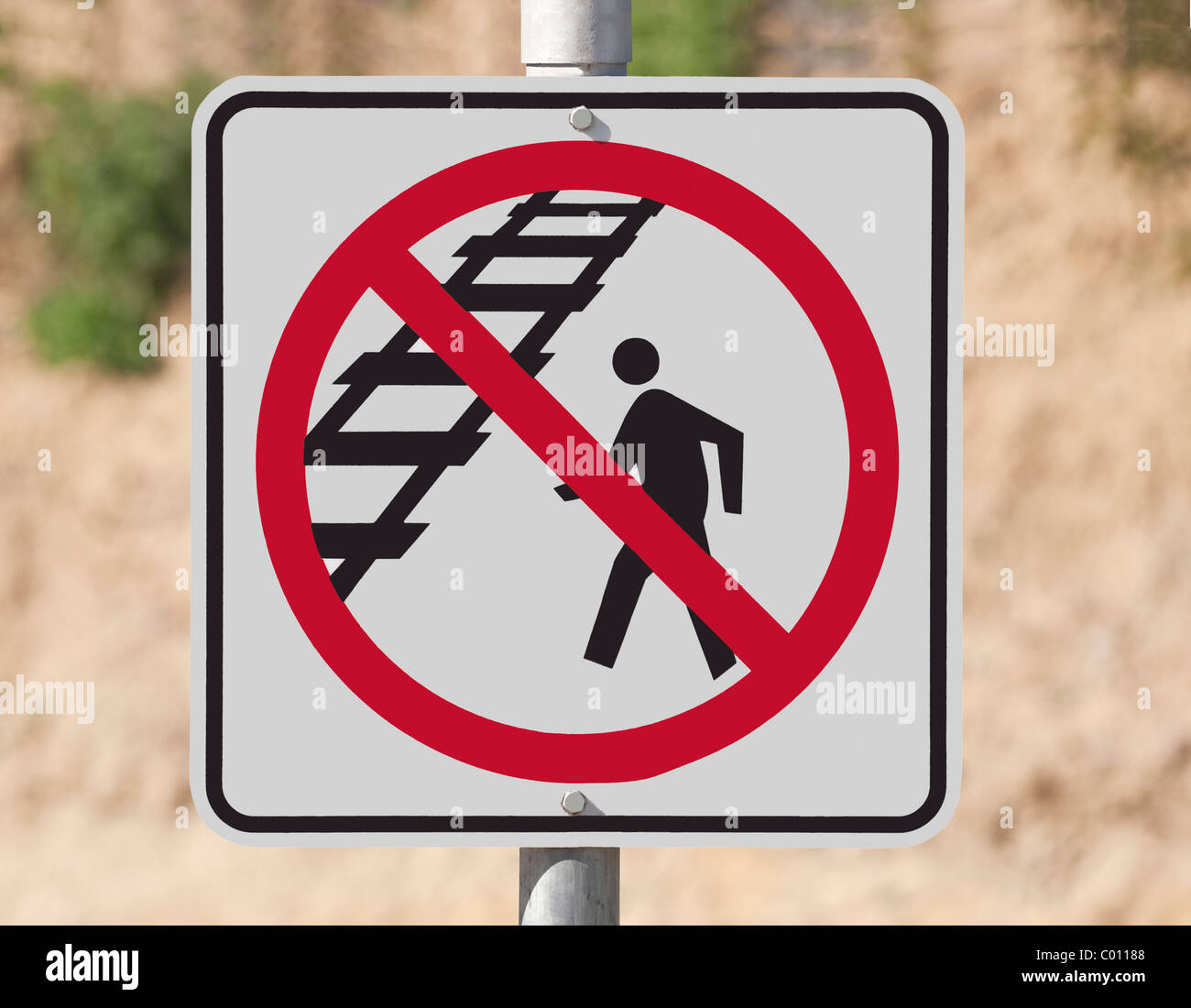 Do not cross the tracks. Railroad safety sign. Stock Photo