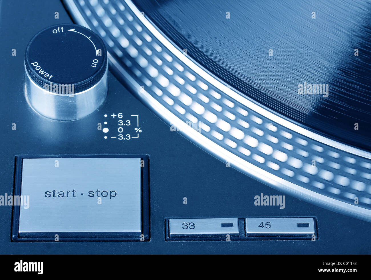 Turntable with spinning record, closeup Stock Photo Alamy
