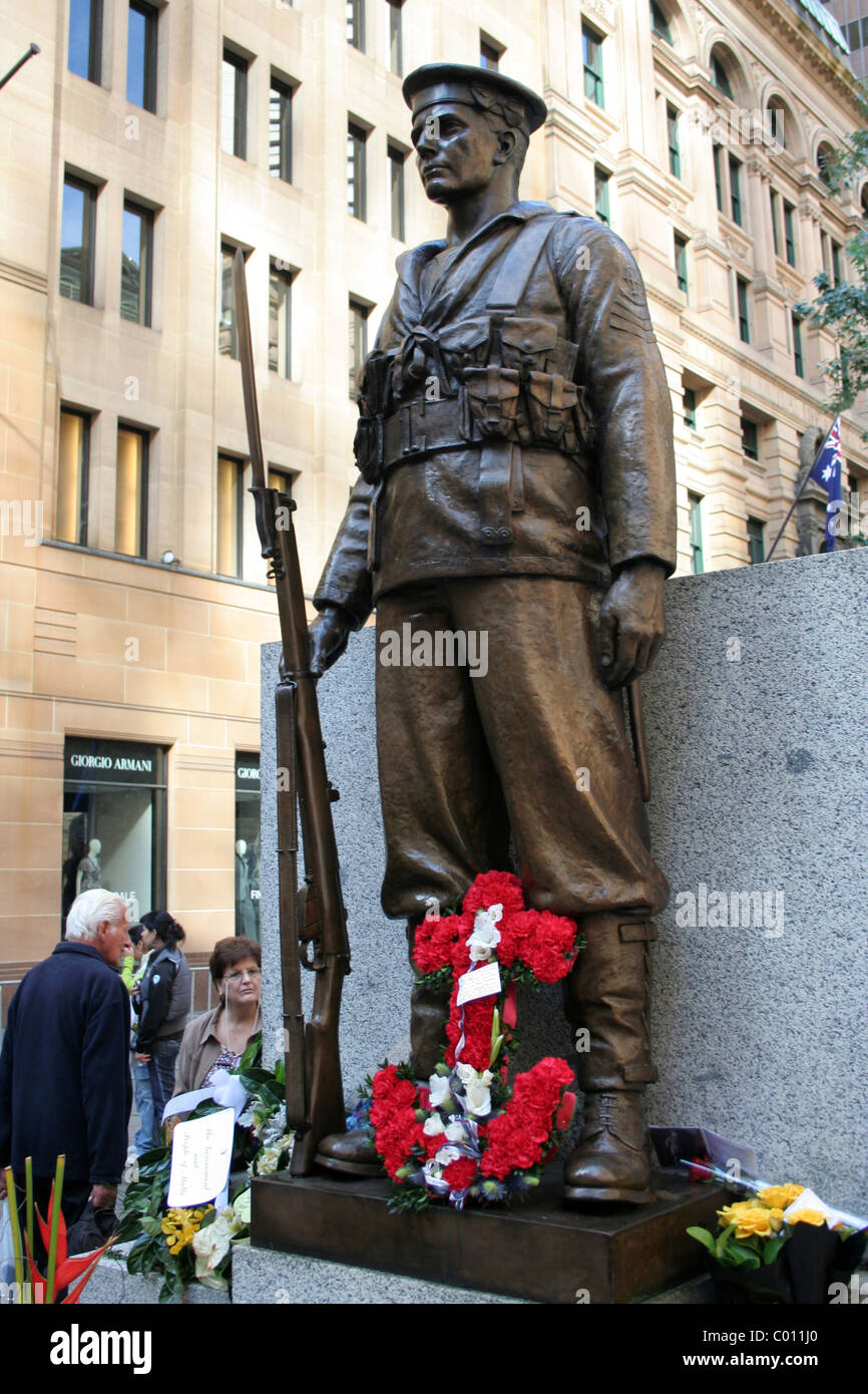 Flowers placed upon the Cenotaph in Martin Place, Sydney, to commemorate Anzac Day 2010. New South Wales, Australia. Stock Photo