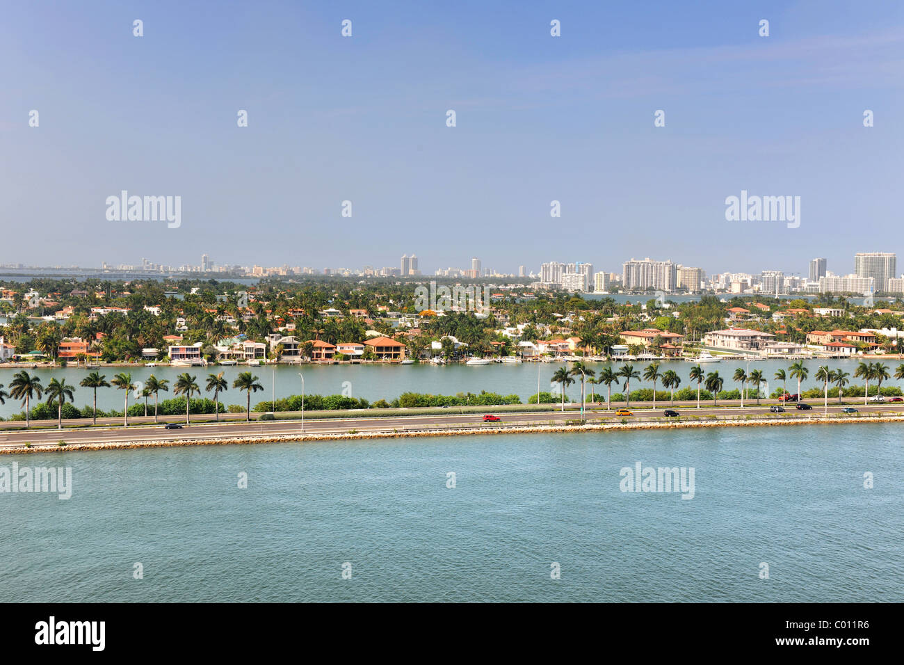 Aerial view of Miami with Star Island in foreground Stock Photo