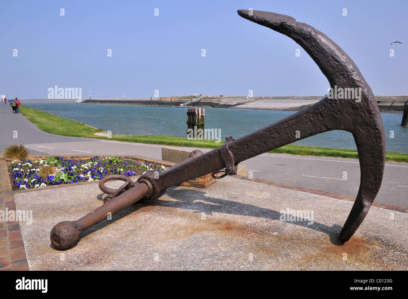Closeup of the marine anchor at the entrance of port of Ouistreham in the Calvados department in the Basse-Normandie region of F Stock Photo