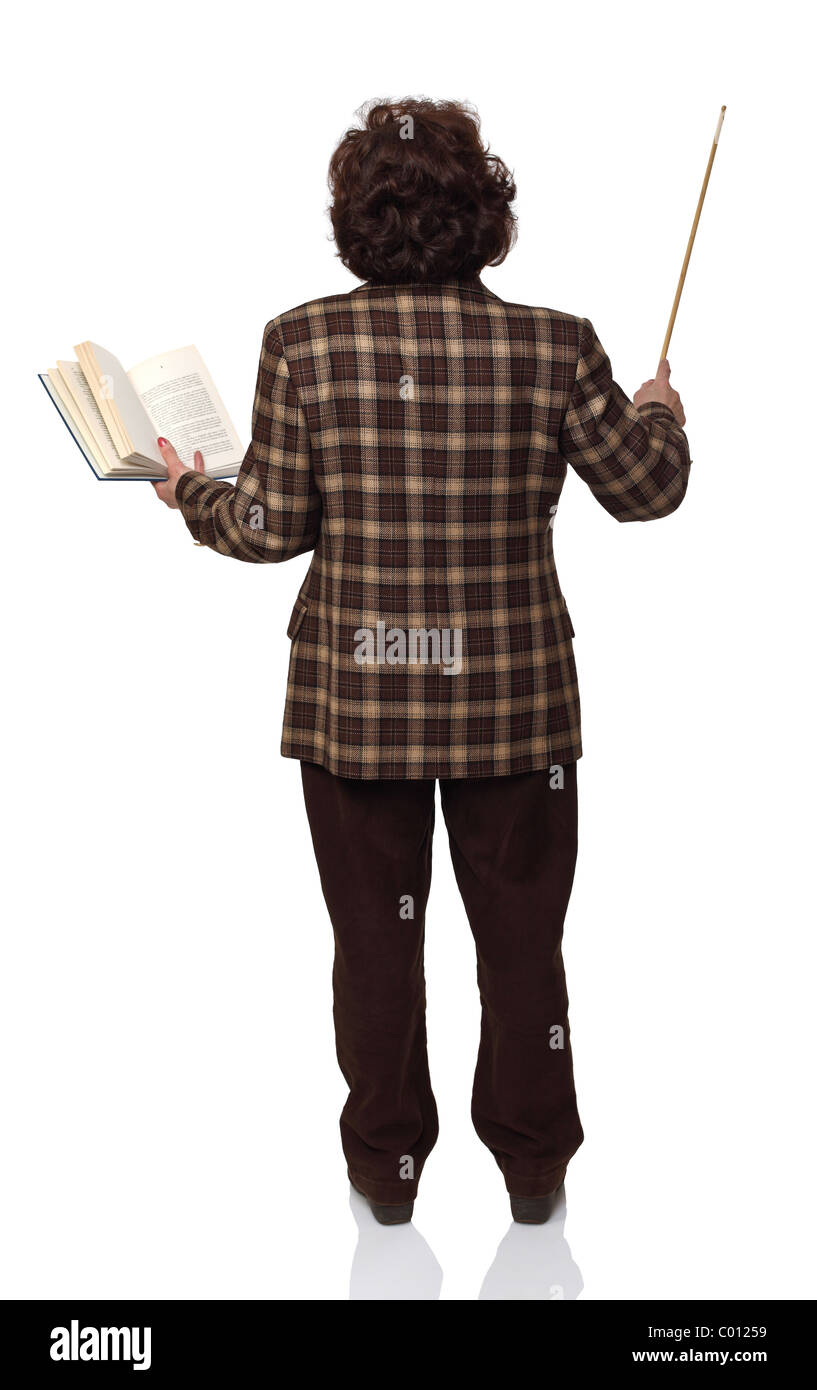 standing senior woman teacher on white background Stock Photo