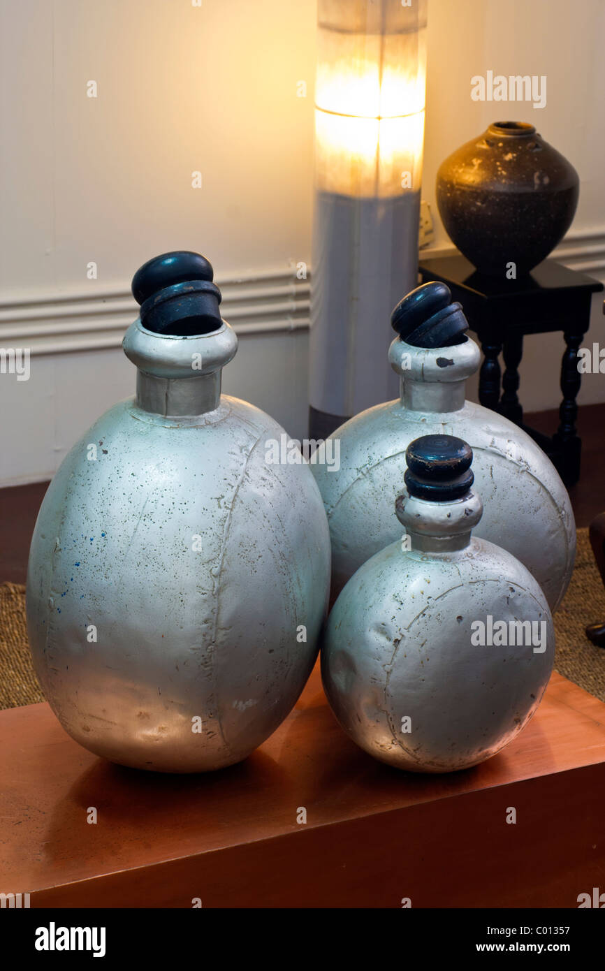 display of antiquated perfumery bottles Stock Photo