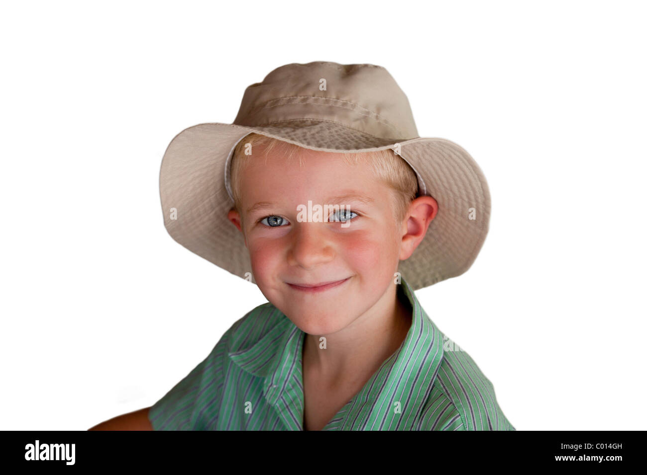 Boy, 7 years, with hat, portrait Stock Photo