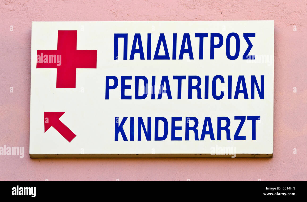 Sign, pediatrician, Greece, Europe Stock Photo