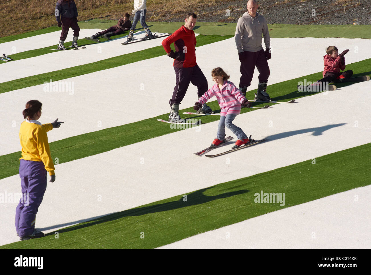 Ski School on a dry Ski slope in Plymouth Devon England Stock ...