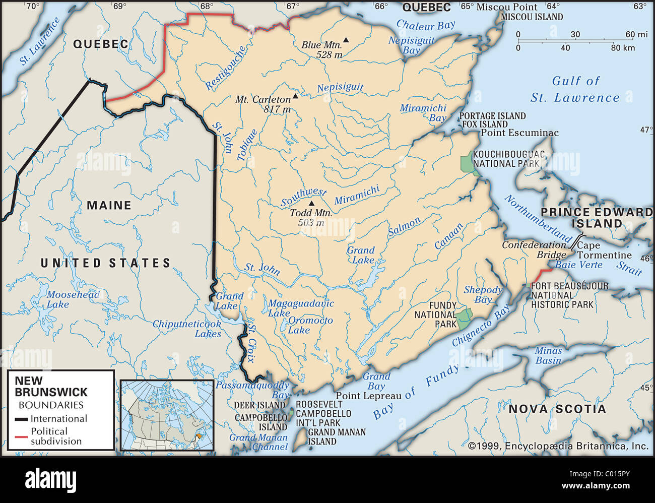 Map of New Brunswick Stock Photo